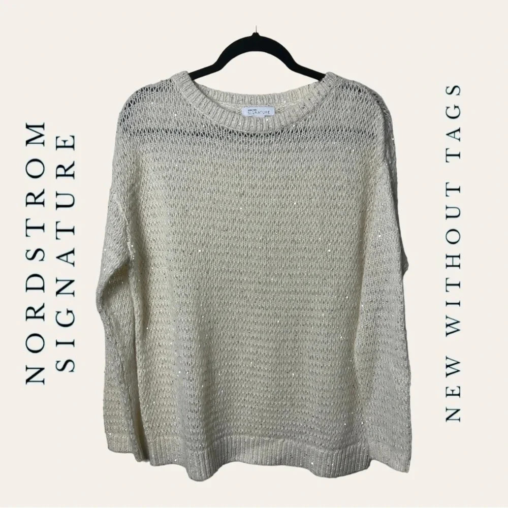 1240. NORDSTROM SIGNATURE CASHMERE/ALPACA/WOOL SWEATER SIZE SMALL CREAM/SEQUINS